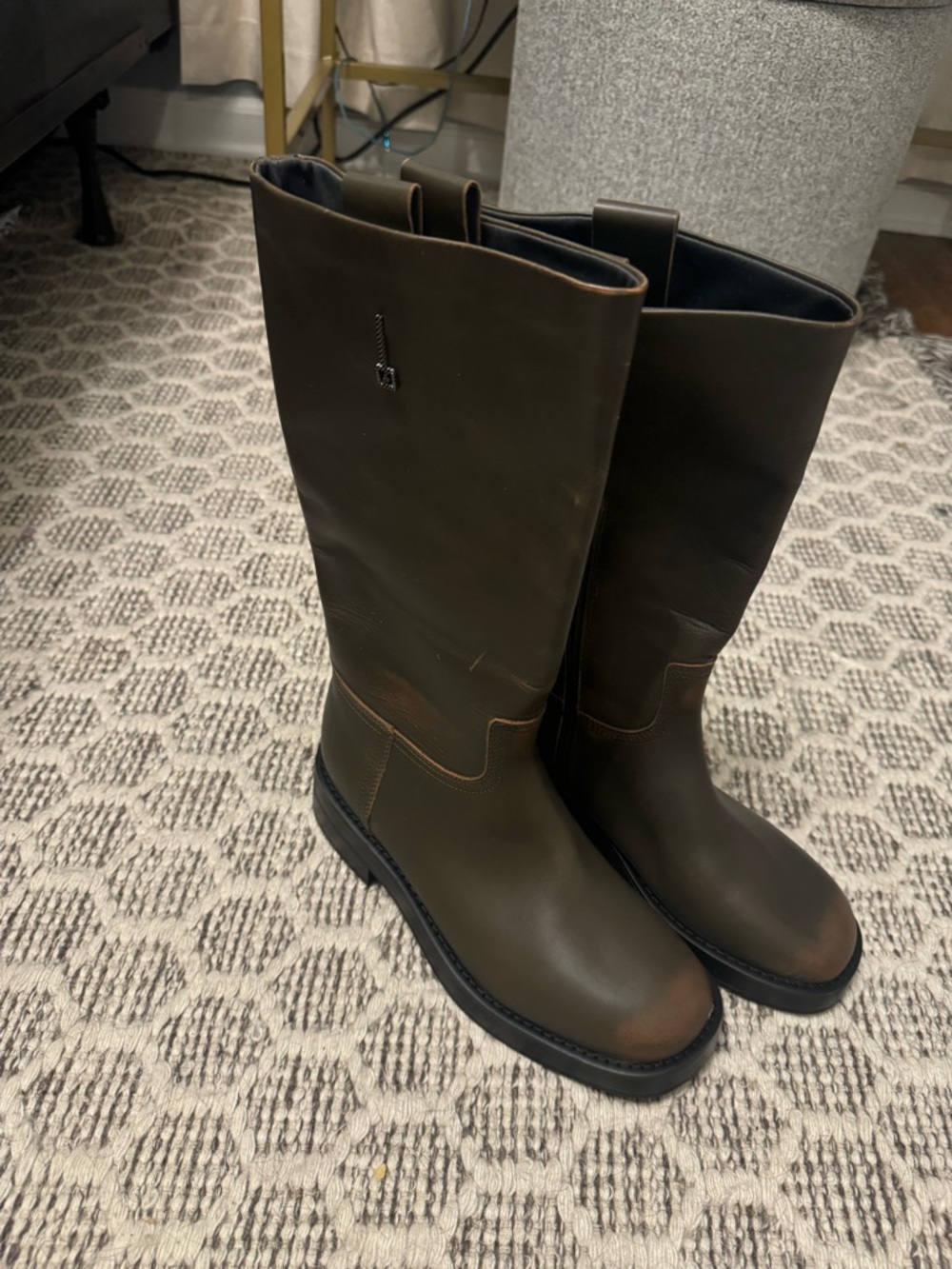 Franco Sarto distressed Olive Brown Tall Leather Riding Boots Sz 8.5 NWT - Picture 7 of 8